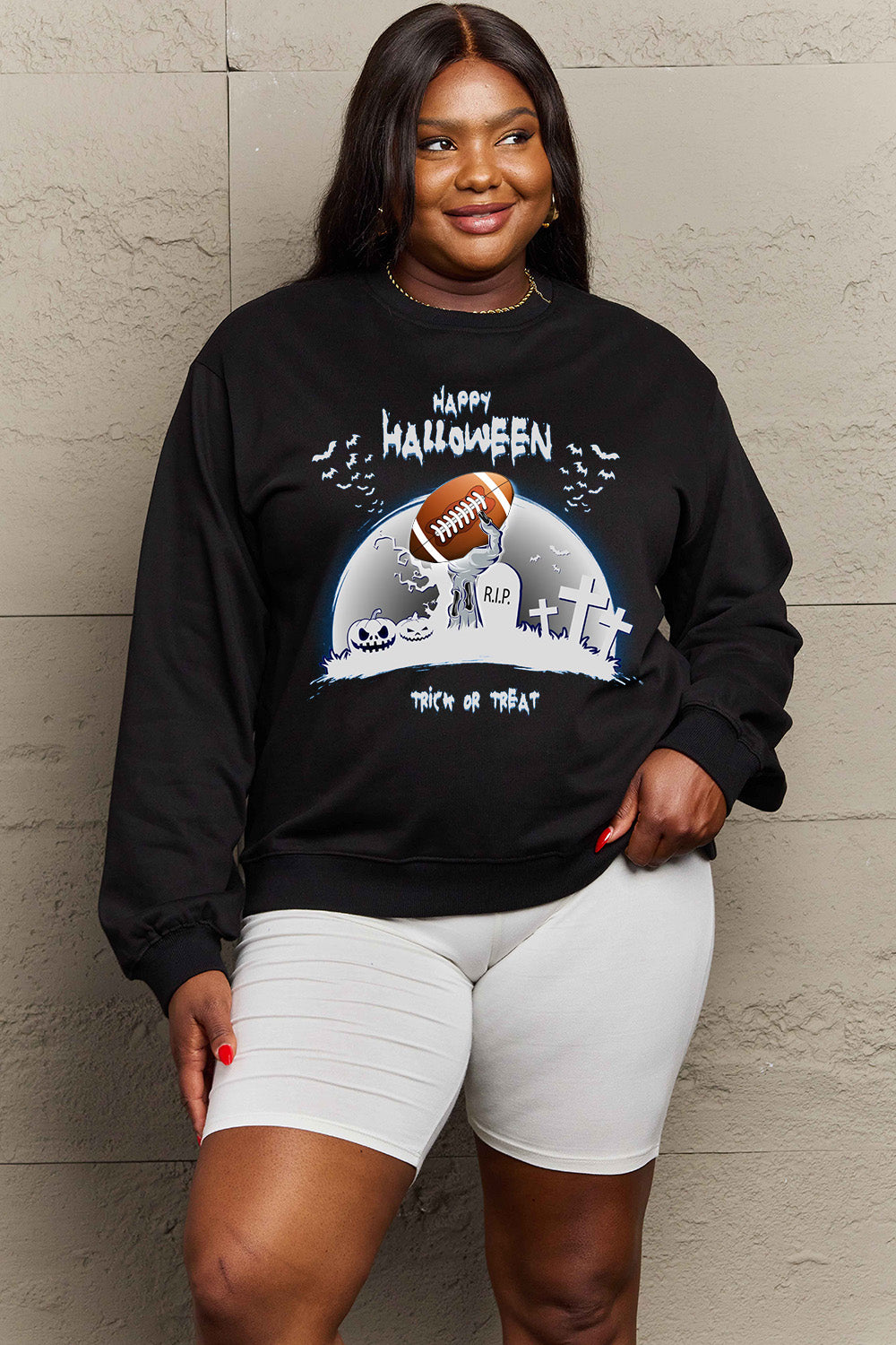 Simply Love Full Size HAPPY HALLOWEEN Graphic Sweatshirt - SIZES S THRU 3XL - T - 6 COLORS -