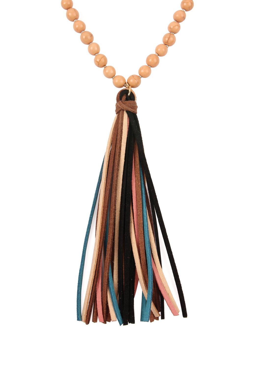 Riah Fashion - Colorful Natural Stone Glass Beads Leather Tassel Necklace - 7 COLORS -