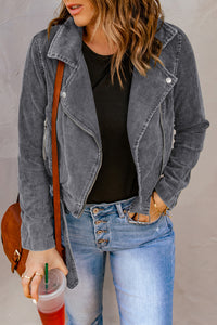 Thumbnail for Belted Zip-Up Corduroy Jacket - T - 4 COLORS -