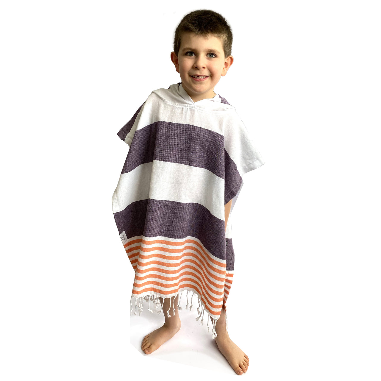 KIDS Hilana upcycled Cotton - Veracruz Hooded Poncho Towel - Purple - 1 COLOR -