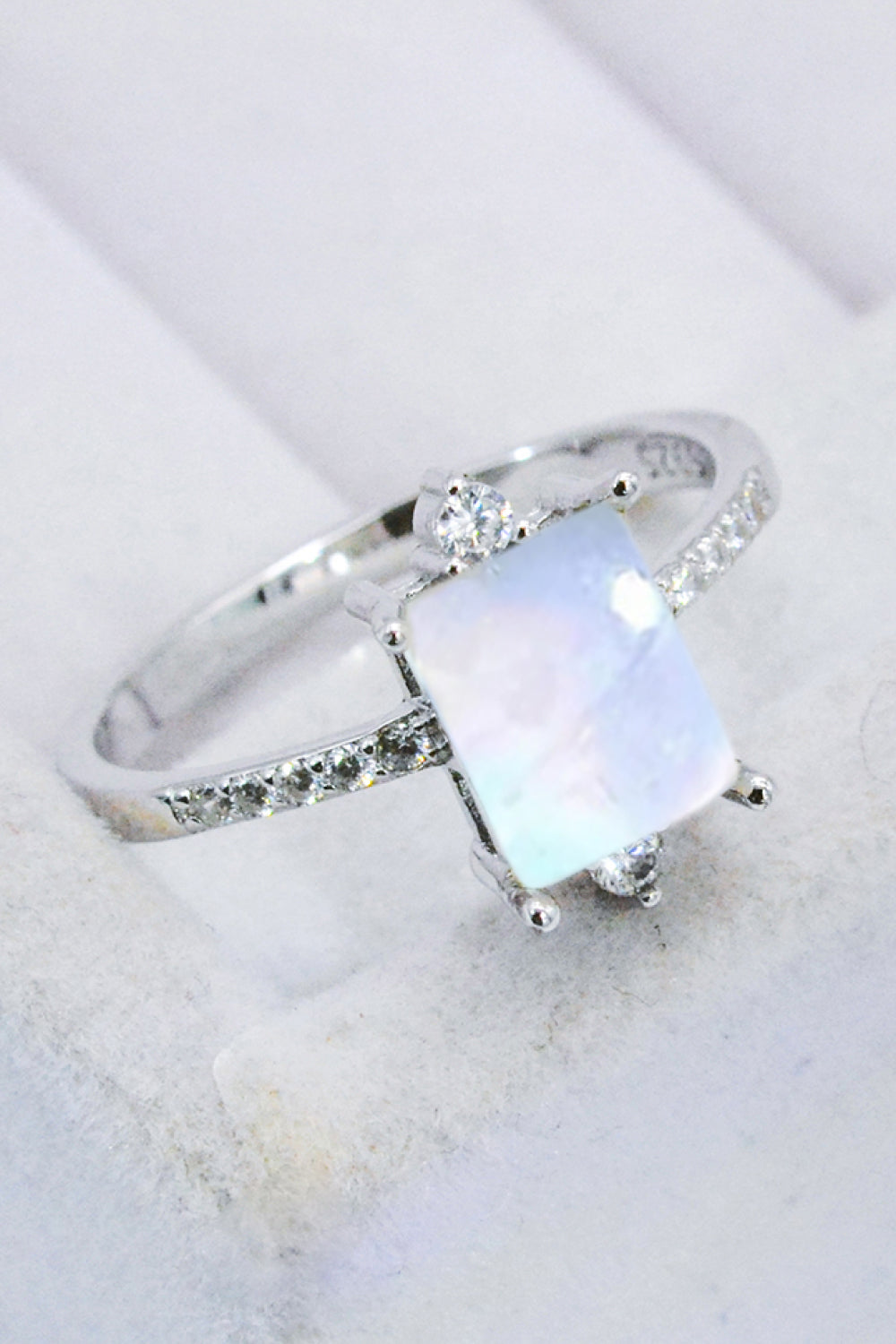 925 Sterling Silver Square Moonstone Ring - T - 2 FINISHES -