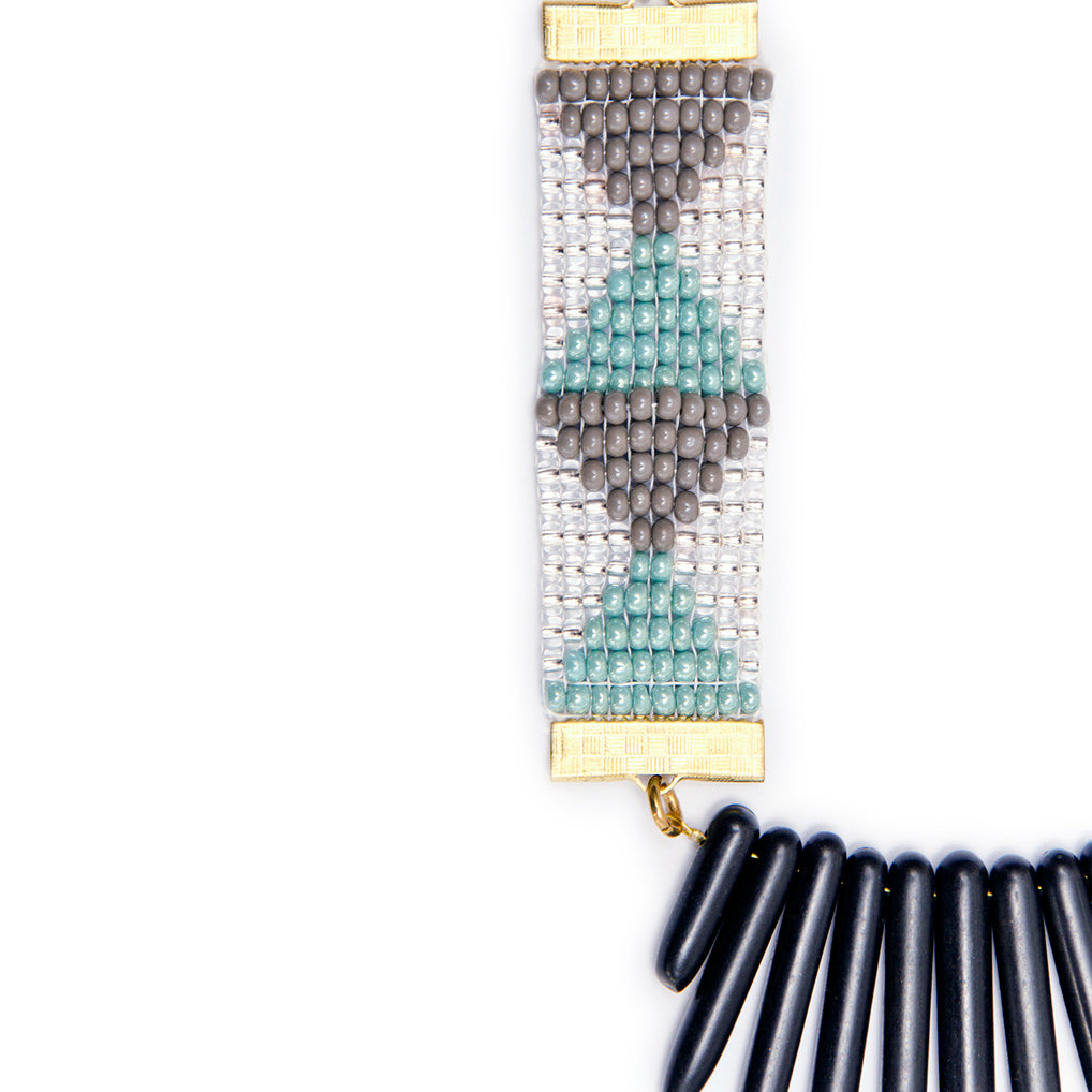 Shh by Sadie - Adorn Spike Necklace - Grey and Green With Black Spikes -