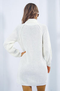 Thumbnail for Buttoned Turtleneck Long Sleeve Sweater Dress - T - 3 COLORS -