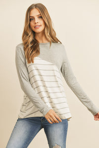 Thumbnail for Riah Fashion - Solid Stripe Contrast Color Block Top - 4 COLORS -