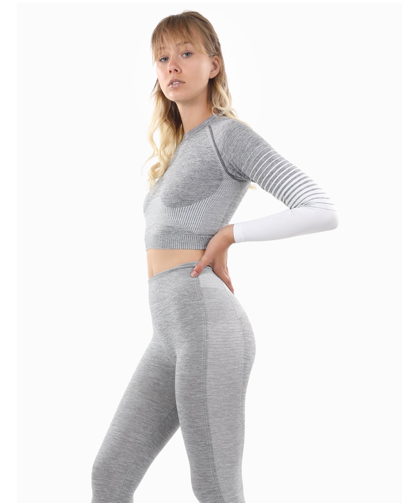 Savoy - Bocana Seamless Leggings & Sports Top Set - Grey & White - 2 PCS. - 1 COLOR -