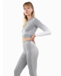 Thumbnail for Savoy - Bocana Seamless Leggings & Sports Top Set - Grey & White - 2 PCS. - 1 COLOR -