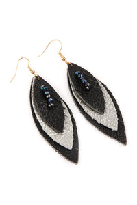 Thumbnail for Three Layer Fringe Leather Marquise Earrings - 14 COLORS -