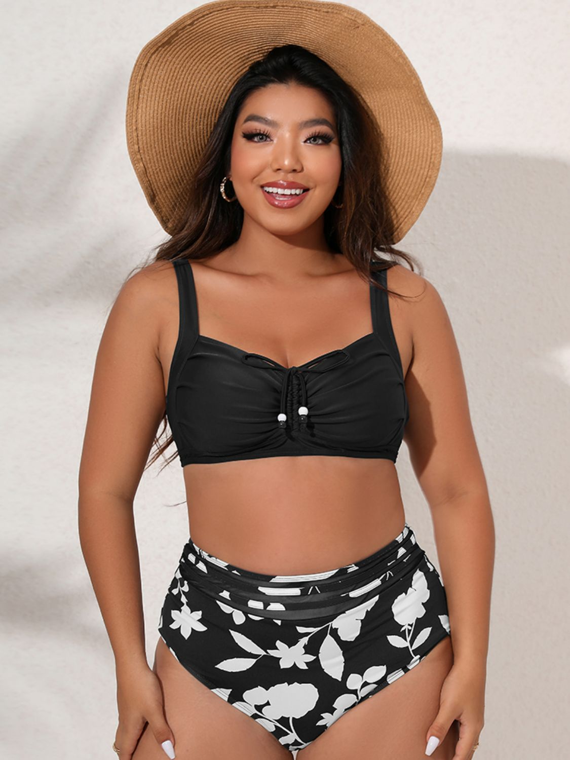 Plus Size Printed Gathered Detail Bikini Set - 2 PCS. - T - 2 PATTERN COLORS -