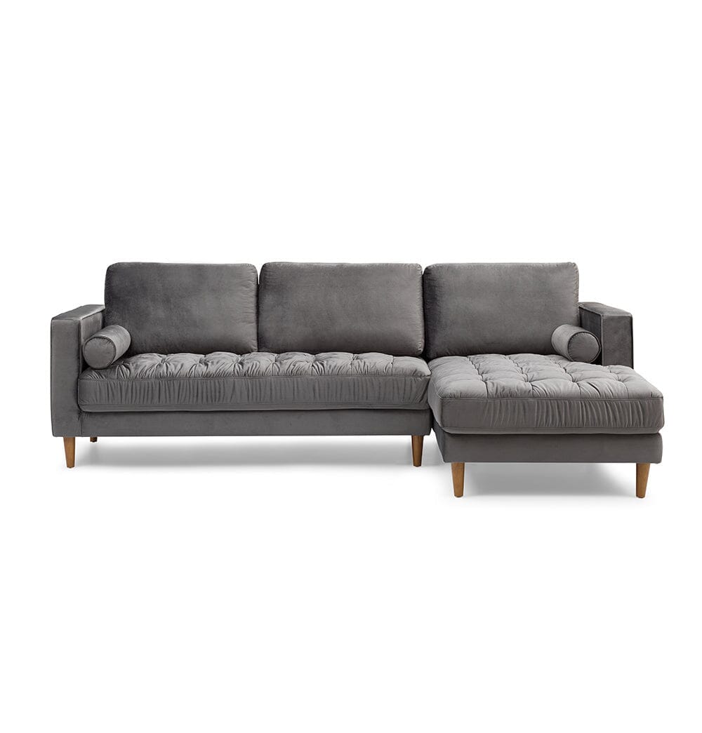 GFURN - Bente Tufted Velvet Sectional Sofa - Grey - LEFT OR RIGHT - 1 COLOR -