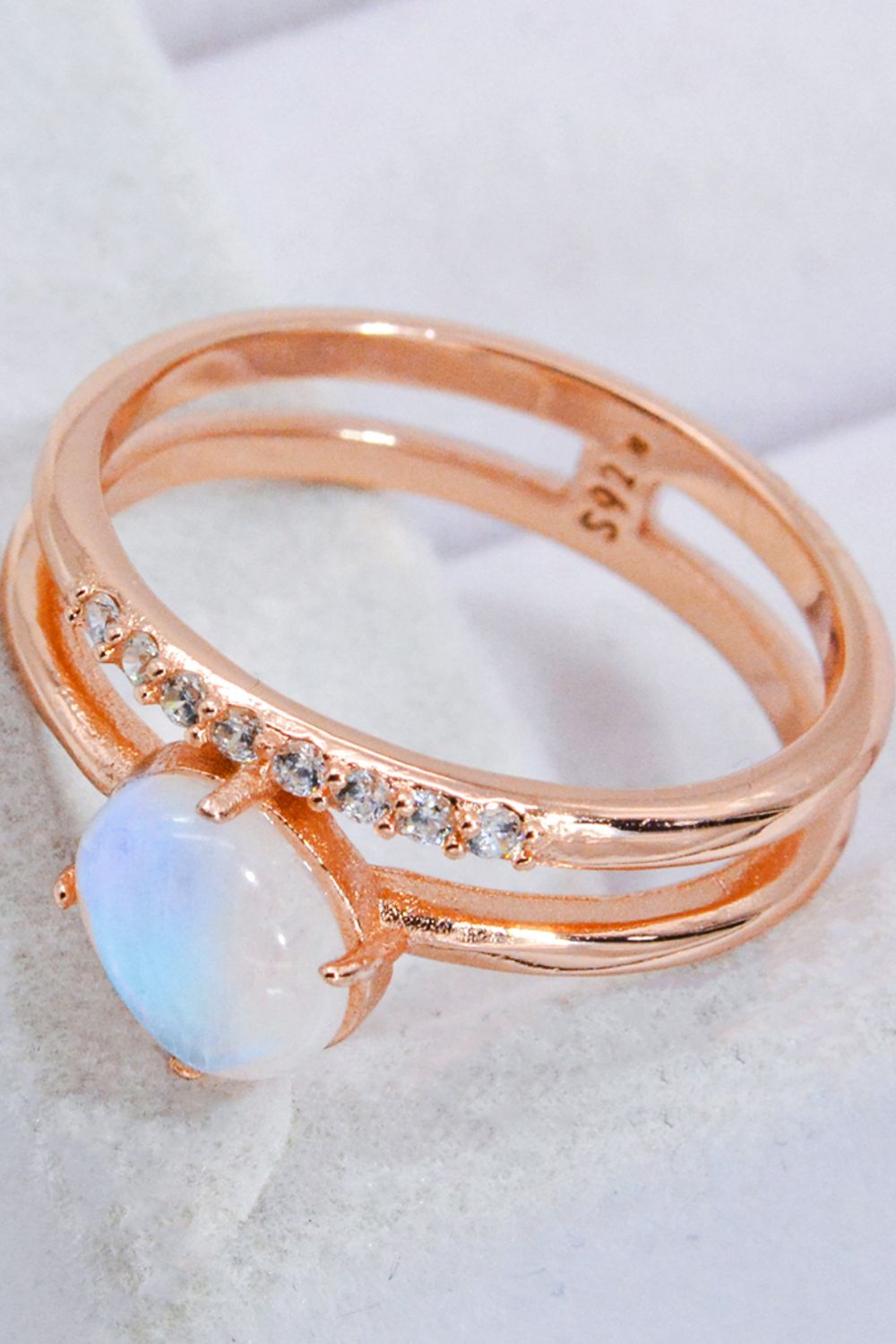 Natural Moonstone and Zircon Double-Layered Ring - T - SIZES 6 THRU 9 - 2 FINISHES -