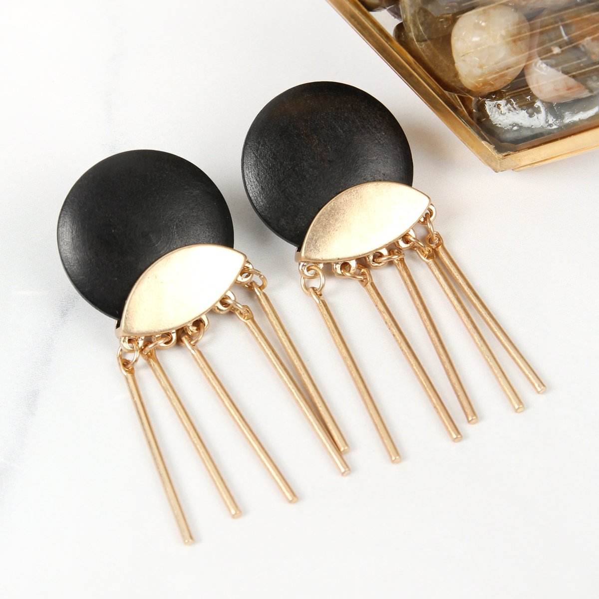 Wood Disc Dangle Earrings - 7 COLORS -