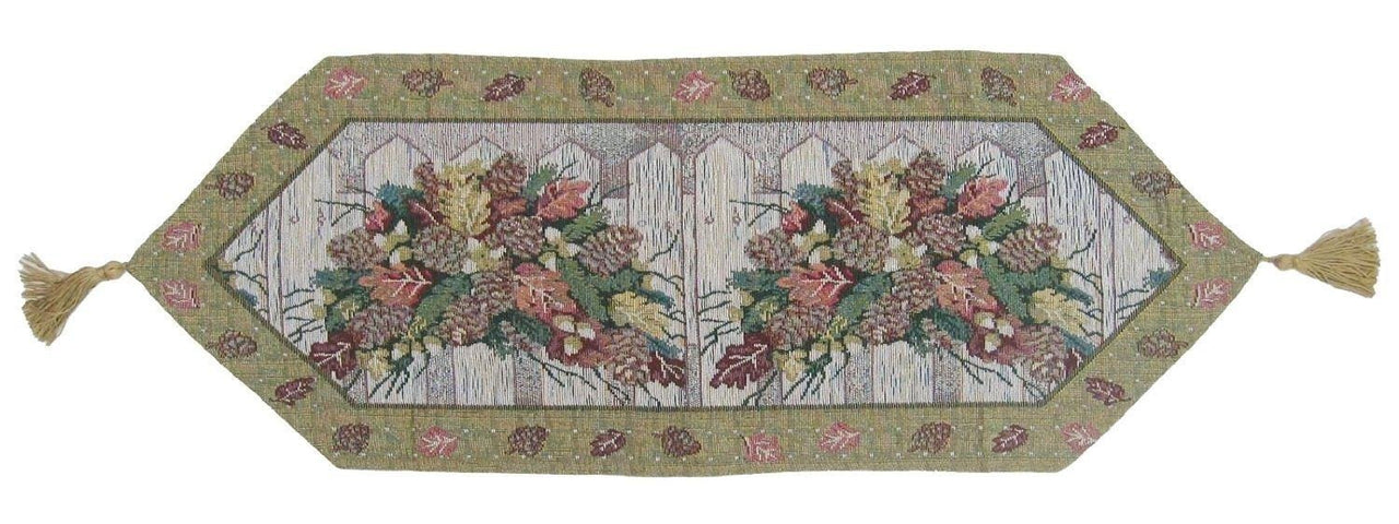 Rackandrefurbished - Merry Christmas Fiesta Floral Beige Tan Hand-Crafted Woven Tapestry Desk Dining Table Runners - 5 SIZES/LENGTHS -