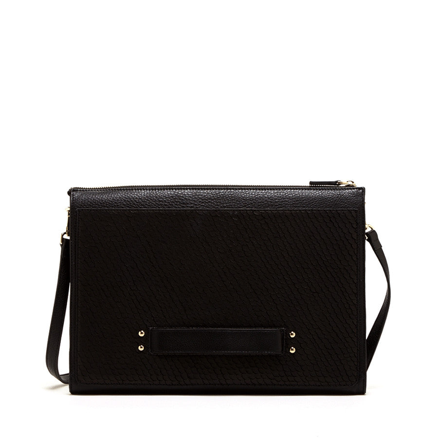 Pearl  Black Leather Crossbody Clutch -