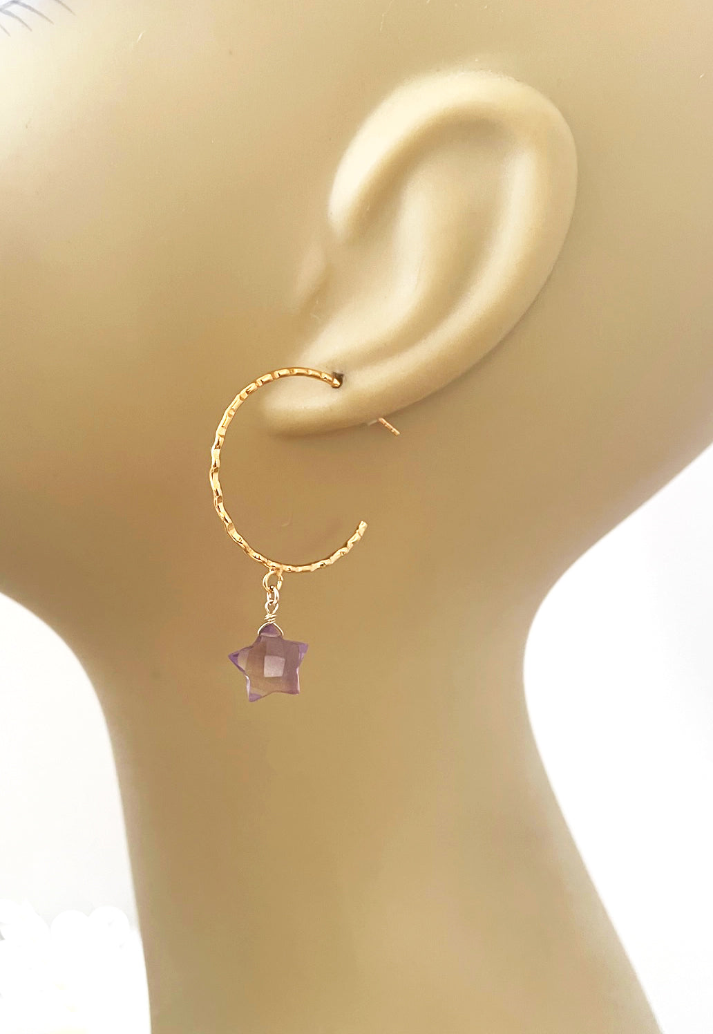 Gena Myint - Amethyst Star Hammered Hoop Earrings -