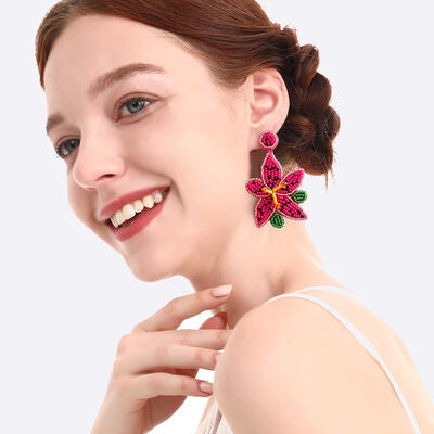 Bead Stainless Steel Flower Dangle Earrings - T -