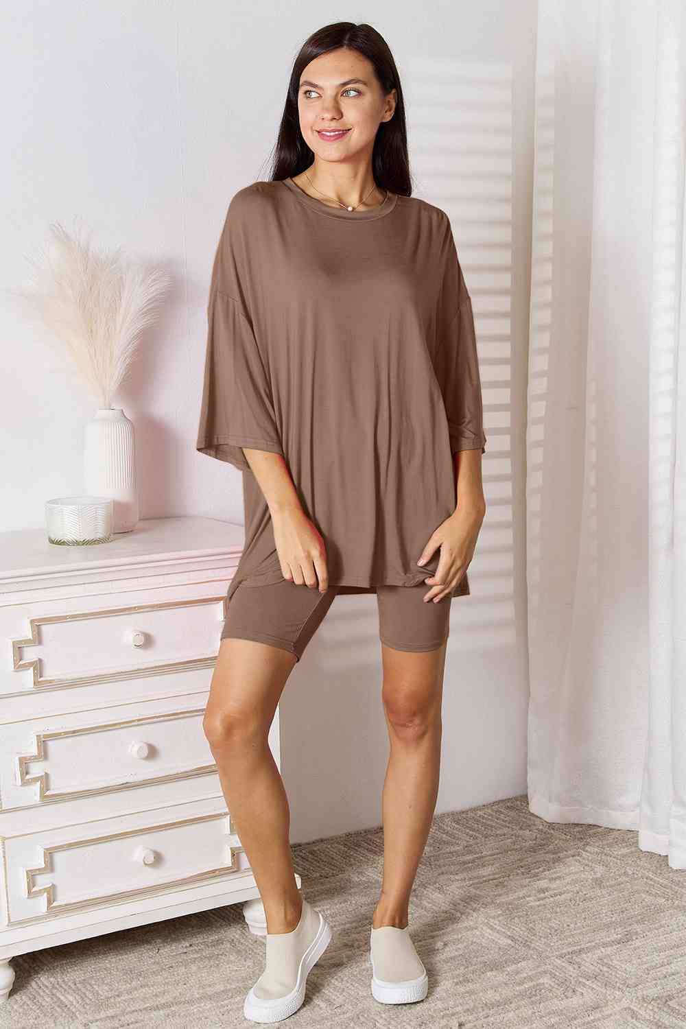 Basic Bae Full Size Soft Rayon Three-Quarter Sleeve Top and Shorts Set - SIZES S THRU 3XL - 2 PCS. - T - 5 COLORS -