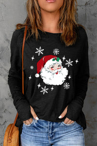 Thumbnail for Santa Graphic Round Neck Long Sleeve T-Shirt