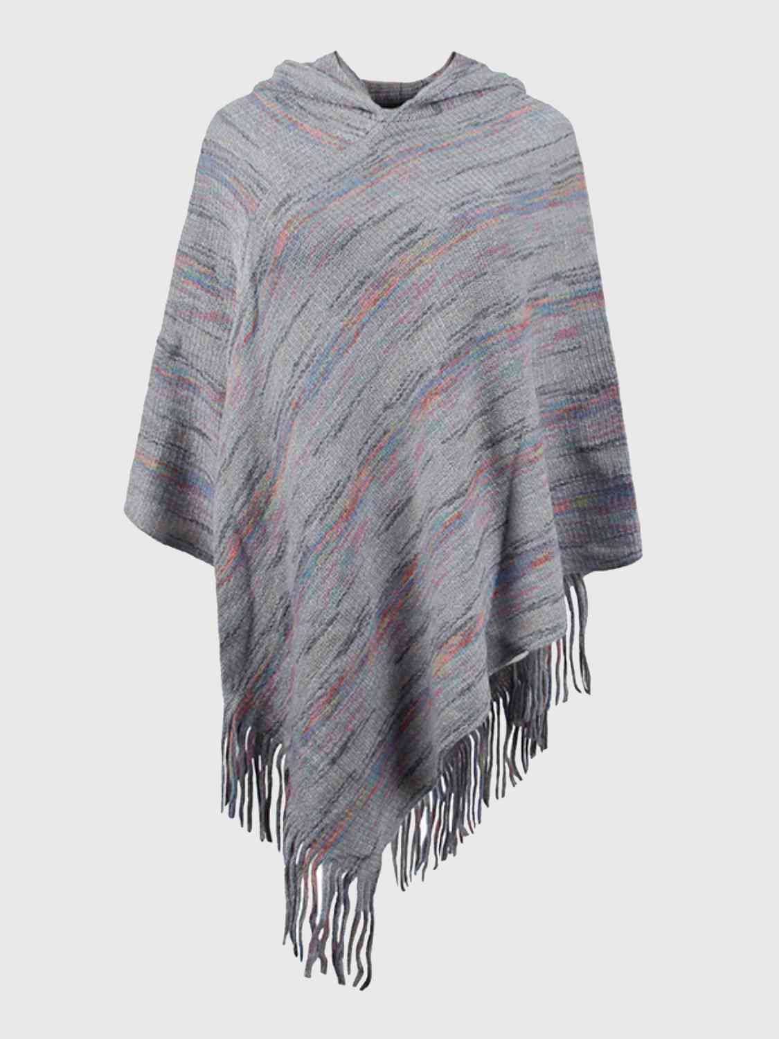 Fringe Hem Hooded Poncho - T - 5 COLORS -