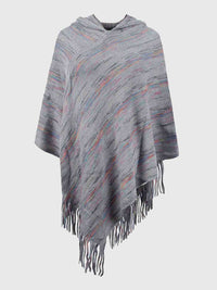 Thumbnail for Fringe Hem Hooded Poncho - T - 5 COLORS -