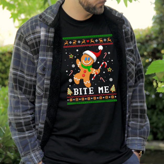 Bite Me Ugly Sweater Style - Ginger Bread Man T-shirt - 1 COLOR -