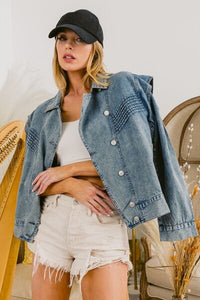 Thumbnail for BiBi Button Up Long Sleeve Denim Jacket - T - 1 COLOR -