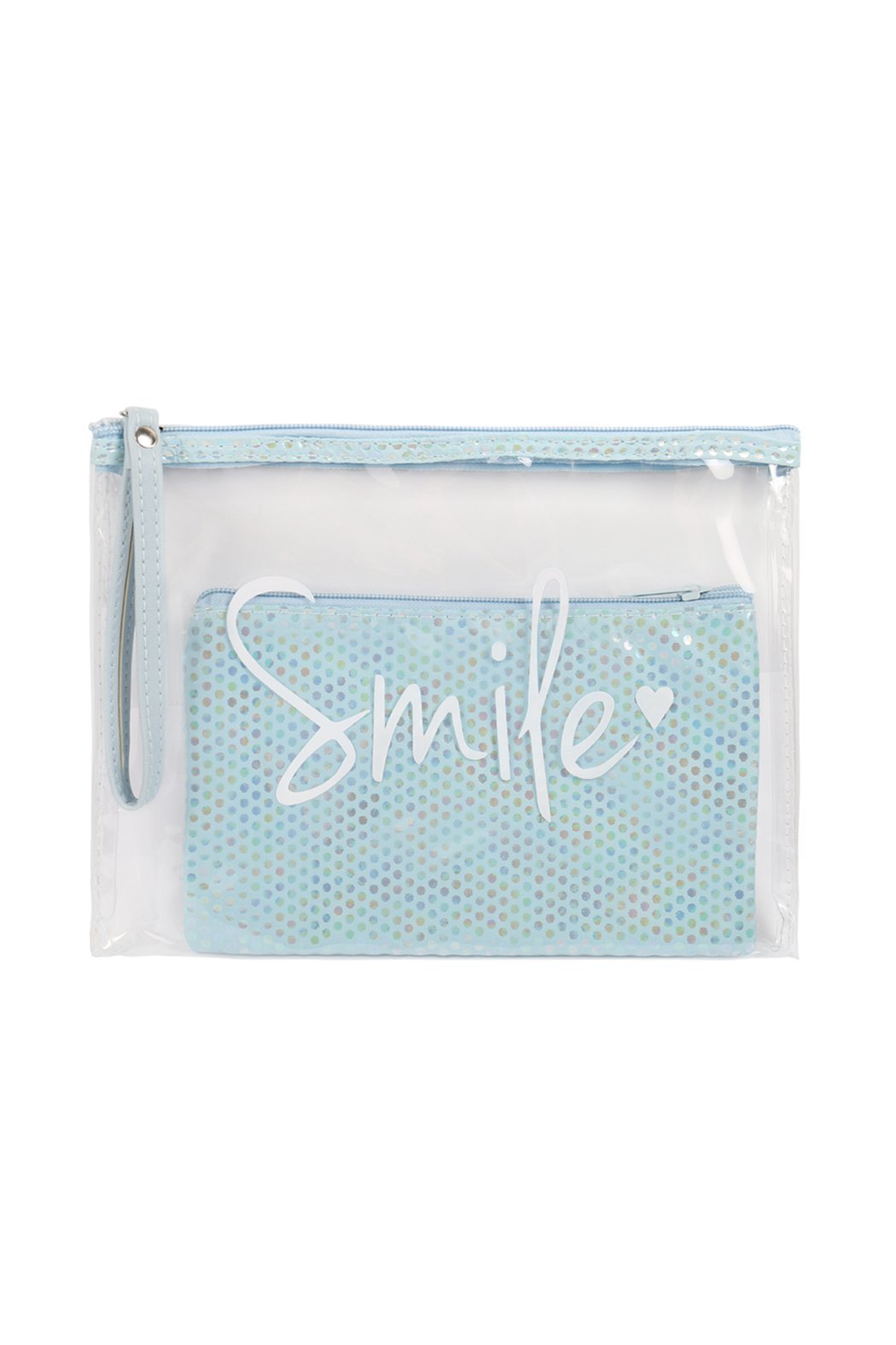 Riah Fashion - Clear Smile Cosmetic Bag With Sparkly Pouch - 5 CLEAR COLORS -