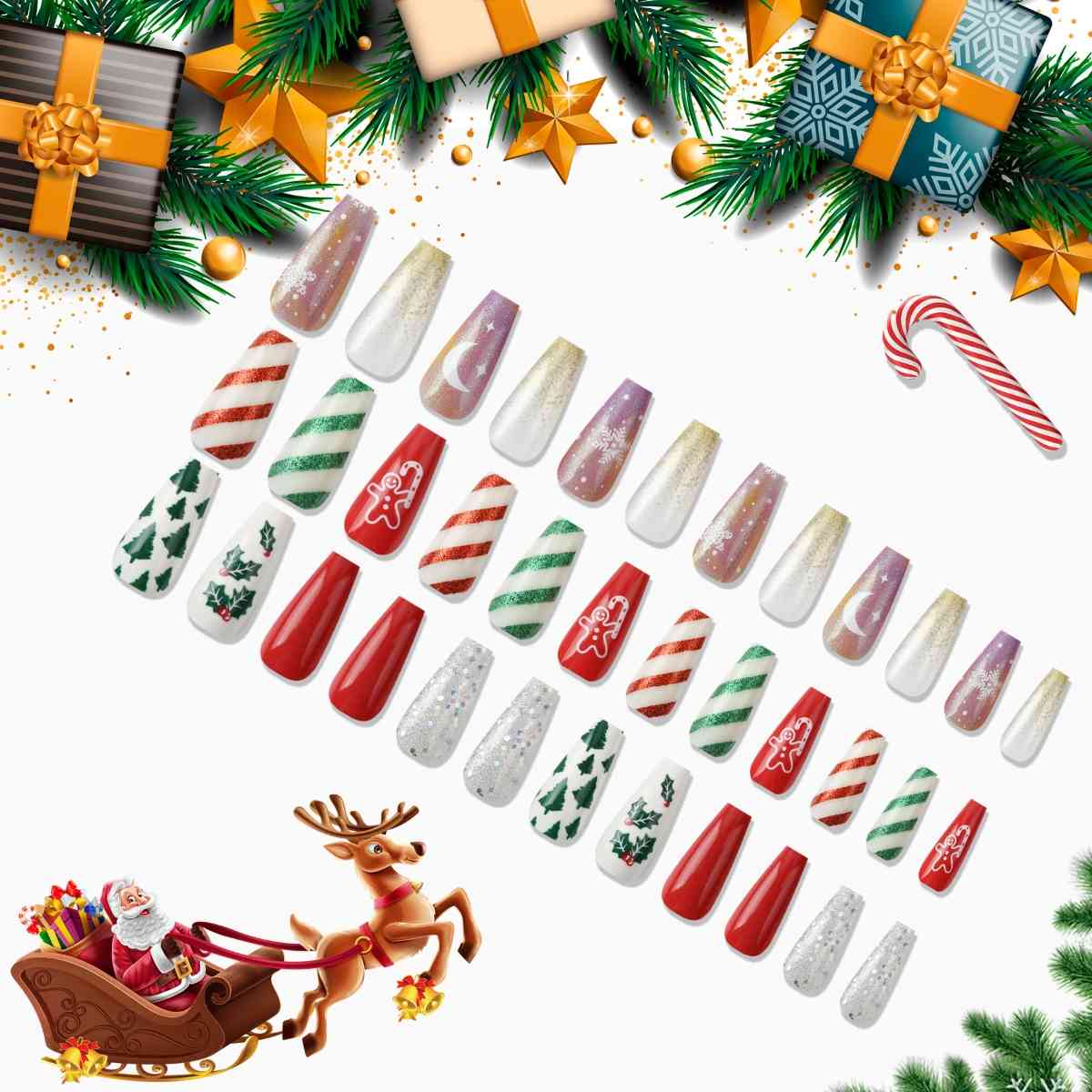 72-Piece Christmas Theme ABS Press-On Nails - 72 PCS. - T -