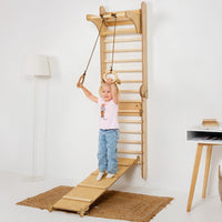 Thumbnail for 3in1: Wooden Swedish Wall / Climbing Ladder for Children + Swing Set + Slide Board