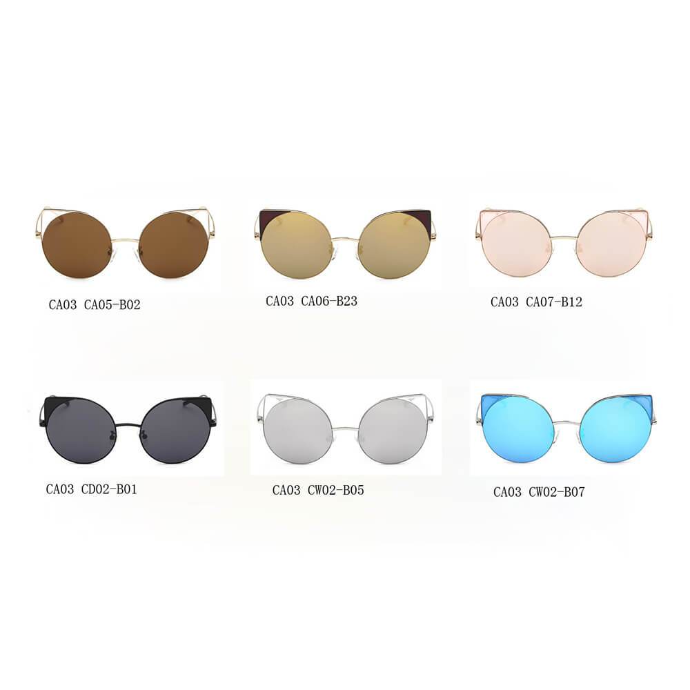 Dublin | CA03 - Women Mirrored Lens Round Cat Eye Sunglasses - 6 COLORS -