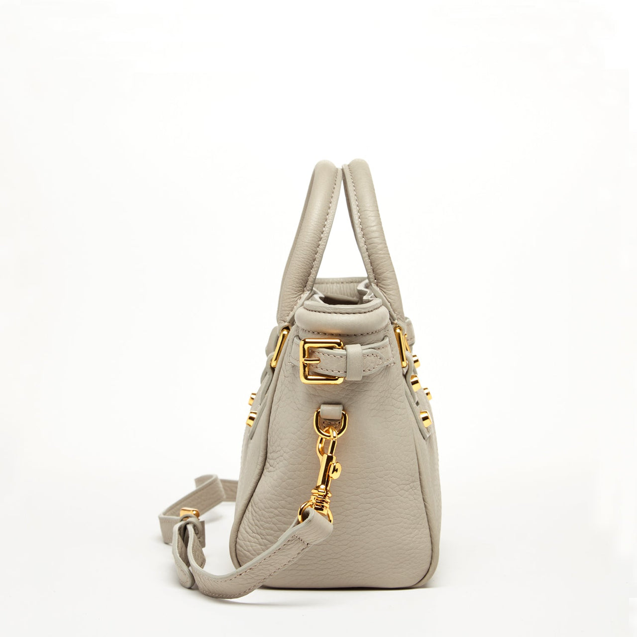 Emma Leather Satchel Bag Grayish Beige -