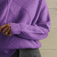 Thumbnail for Geometric Turtleneck Long Sleeve Sweater - T - 8 COLORS -