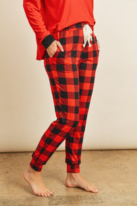 Thumbnail for Riah Fashion - Solid Top and Plaid Joggers Set With Self Tie - 2 PCS. - 1 COLOR -