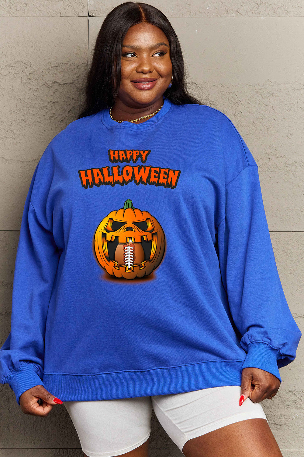 Simply Love Full Size HAPPY HALLOWEEN Graphic Sweatshirt - S THRU 3X - T - 6 COLORS -