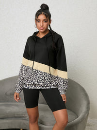 Thumbnail for Leopard Color Block Hoodie - T - 1 COLOR -