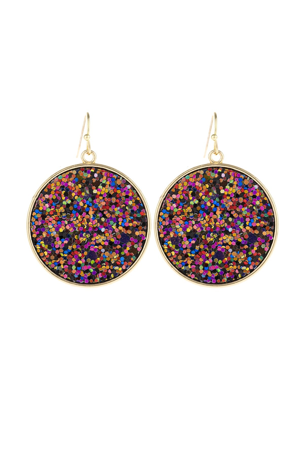 Riah Fashion - Disc Sequin Leather Drop Earrings - 8 COLORS -