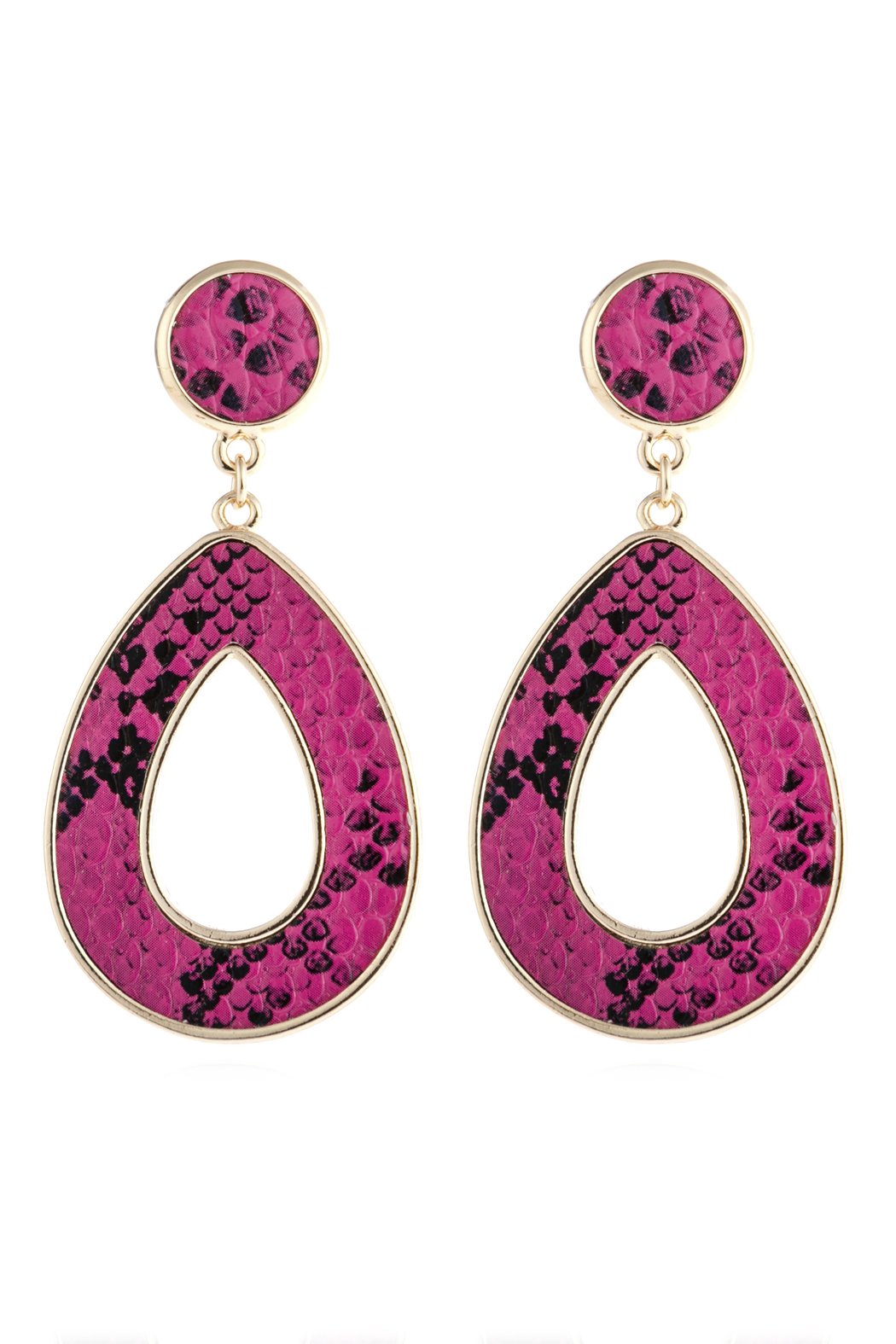 Linked Pear-Shape Snake Skin Printed Dangle Post Earrings - 7 COLORS -