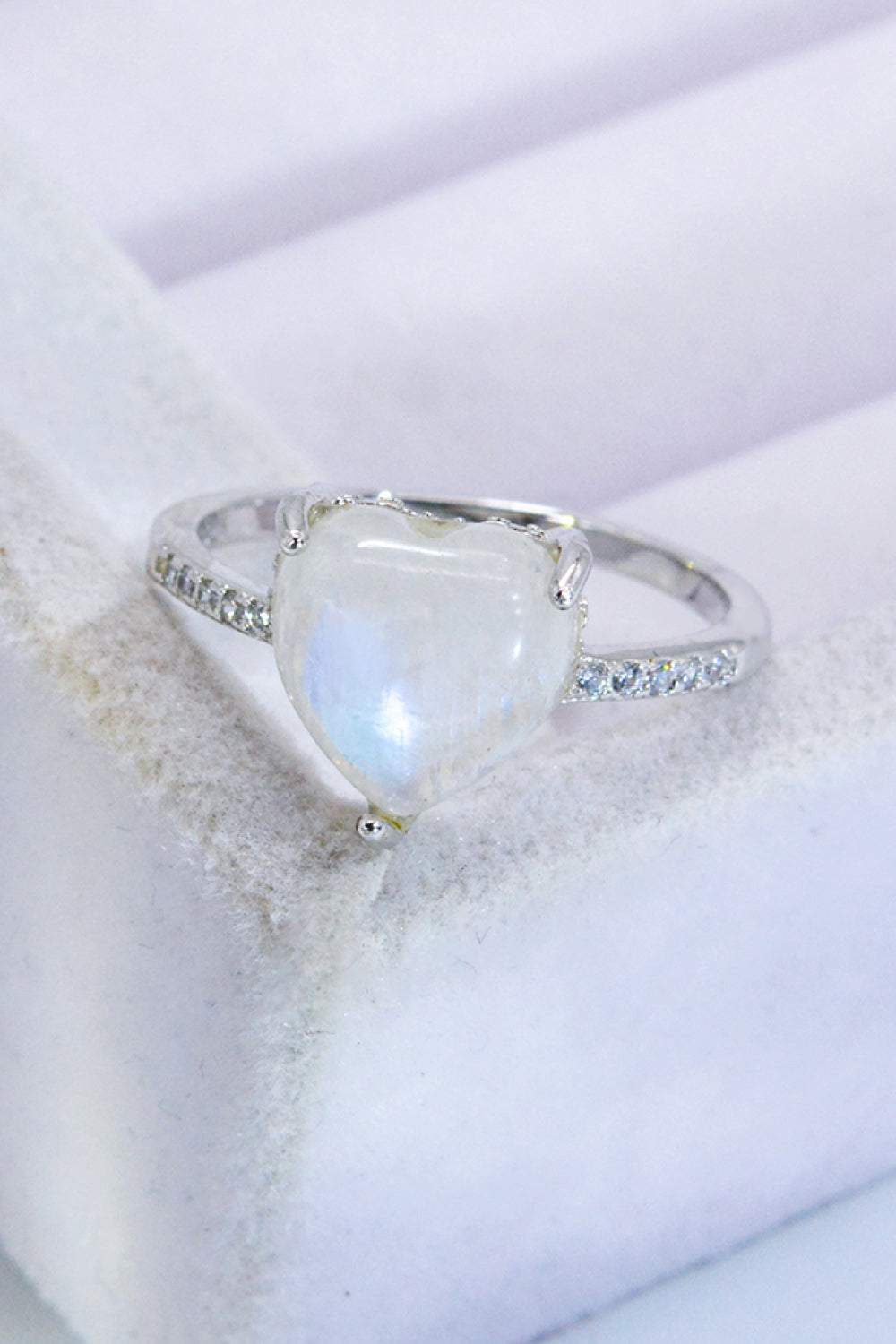 Heart-Shaped Natural Moonstone Ring - T - SIZES 6 THRU 9 - 2 FINISHES -