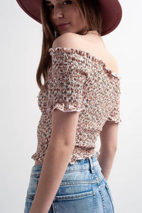 Thumbnail for Q2 - Ruched Top in Pink Ditsy Floral - 1 COLOR -