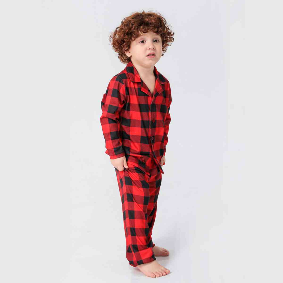 BOY Plaid Collared Neck Shirt and Pants Set - T -