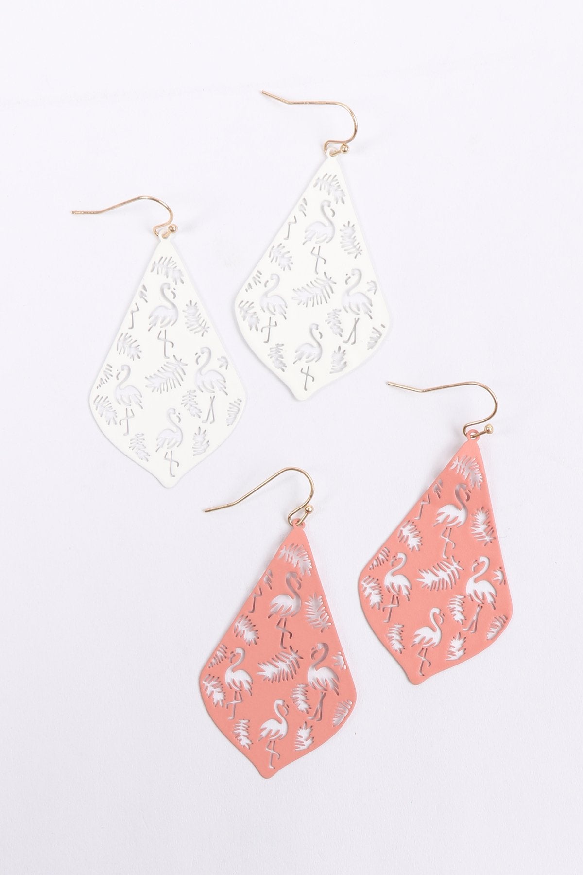 Metal Filigree Flamingo Drop Earrings - 3 COLORS -