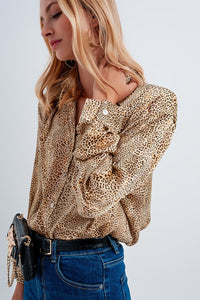 Thumbnail for Q2 - Beige Satin Animal Print Shirt - 1 COLOR -