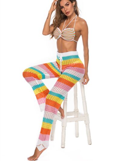 Cutout Contrast High Waist Beach Pants - T - 1 MULTICOLOR -