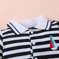 Thumbnail for Embroidered Collared Neck Short Sleeve Romper - T - 1 SOLID, 1 STRIPE -