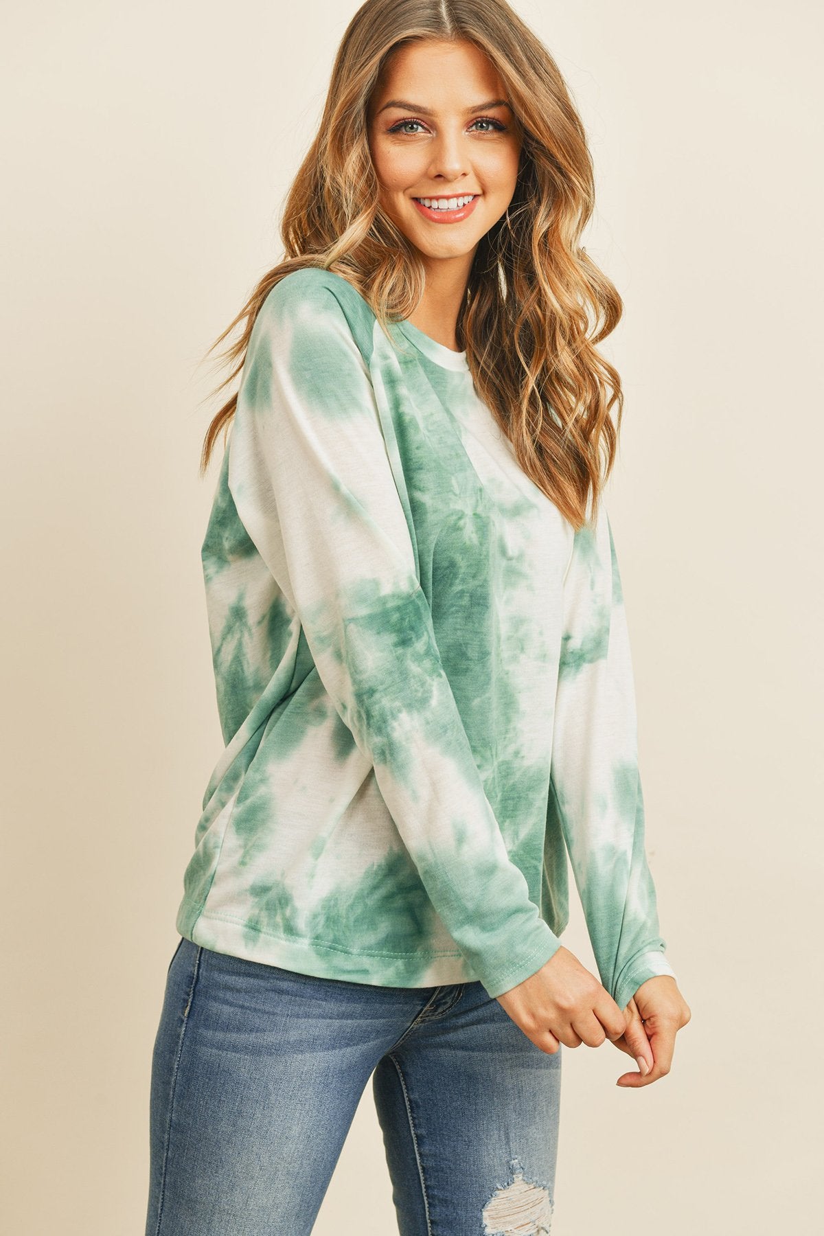 Riah Fashion - Tie Dye Round Neck Long Sleeved Top - 4 COLORS -