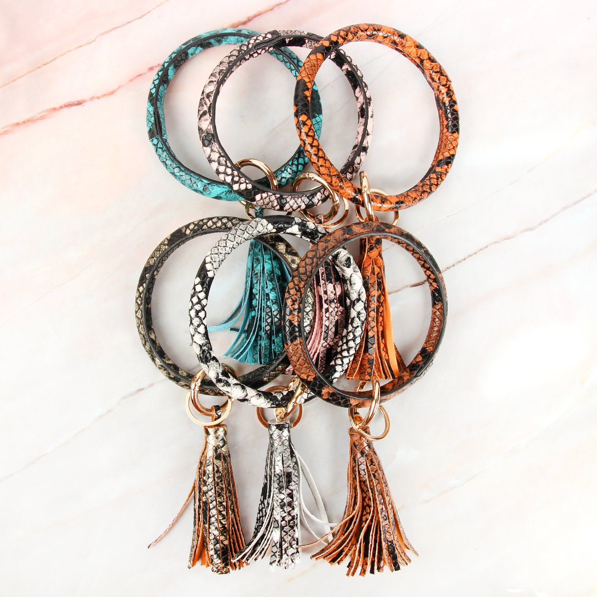 Snake Skin Printed Tassel Key Ring Bracelet - 7 COLORS -