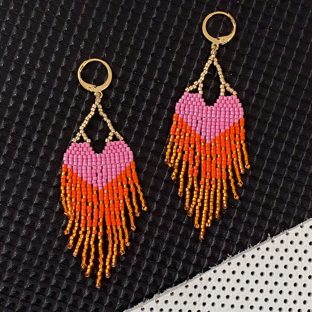 Shh By Sadie - LOVE - Pink Heart Ombre Fringe Earrings -