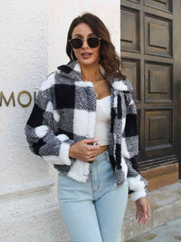 Thumbnail for Plaid Dropped Shoulder Buttoned Jacket - T - 4 COLORS -