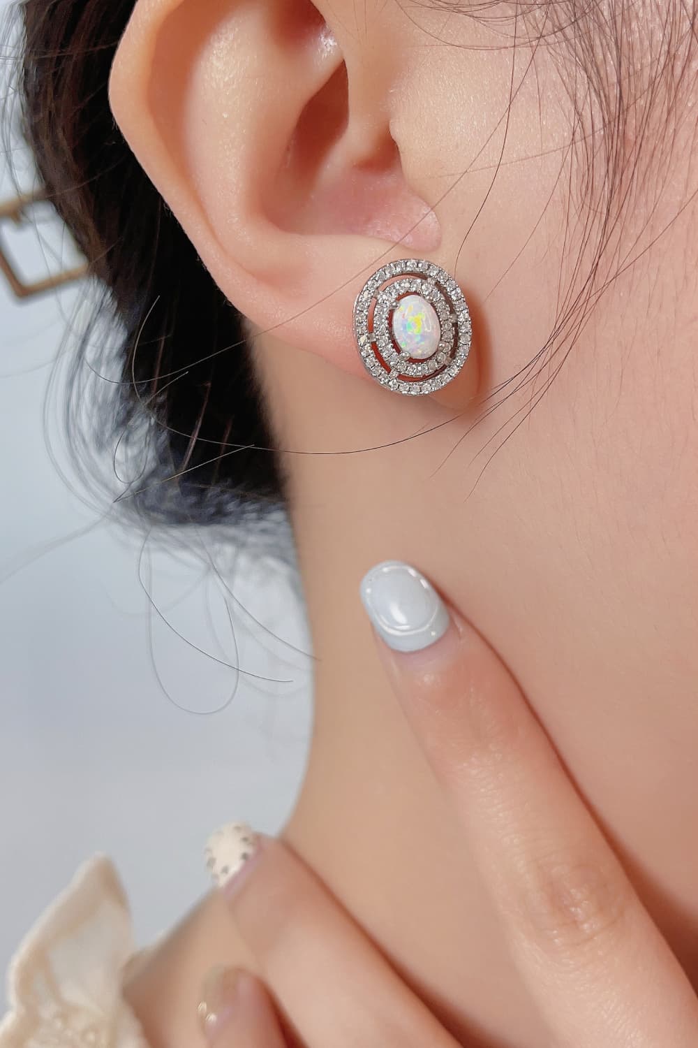 925 Sterling Silver Opal Round Stud Earrings - T - 2 COLORS -