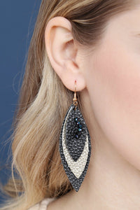 Thumbnail for Three Layer Fringe Leather Marquise Earrings - 14 COLORS -