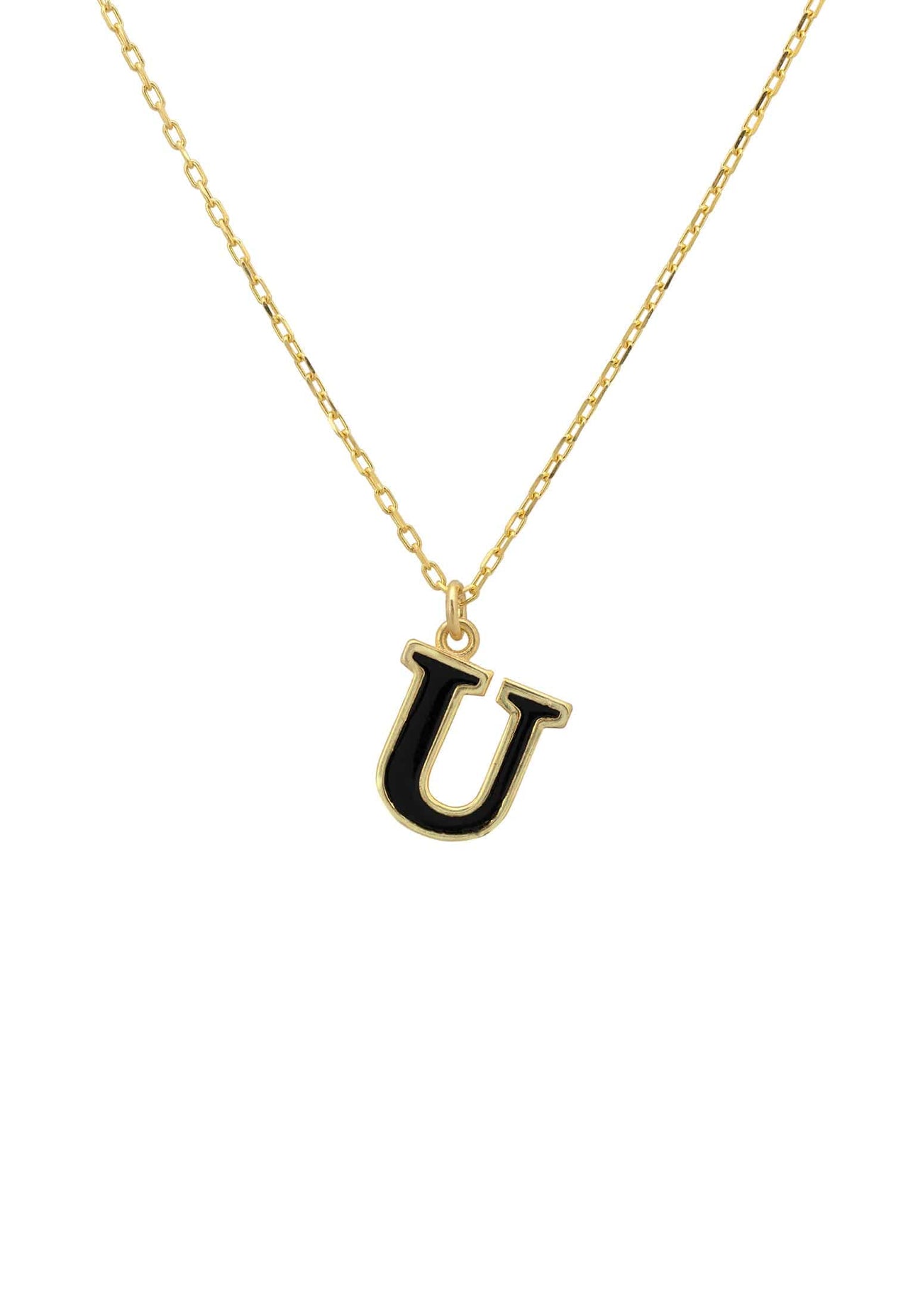 Initial Enamel Necklace Gold U -